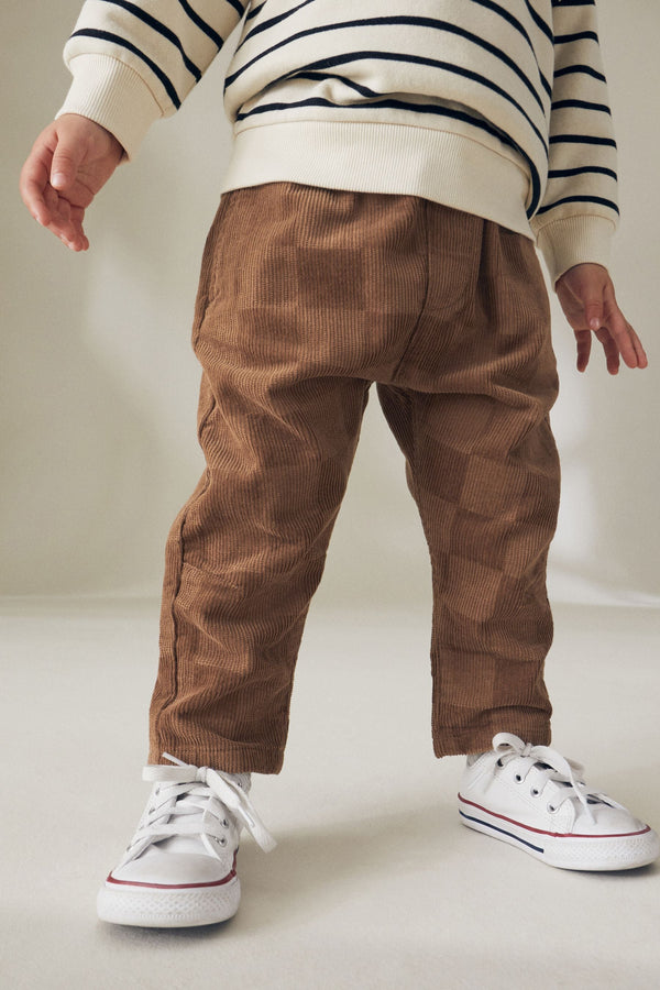 Tan Brown Check Corduroy Checkerboard 100% Cotton Trousers (3mths-7yrs)