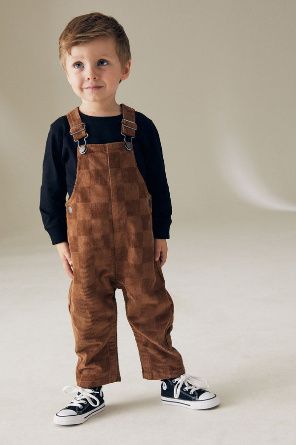 Tan Brown Corduroy Checkerboard 100% Cotton Dungaree (3mths-7yrs)