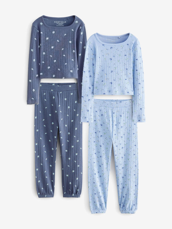 Blue Ditsy Print Pointelle Rib Pyjamas 2 Pack (3-16yrs)