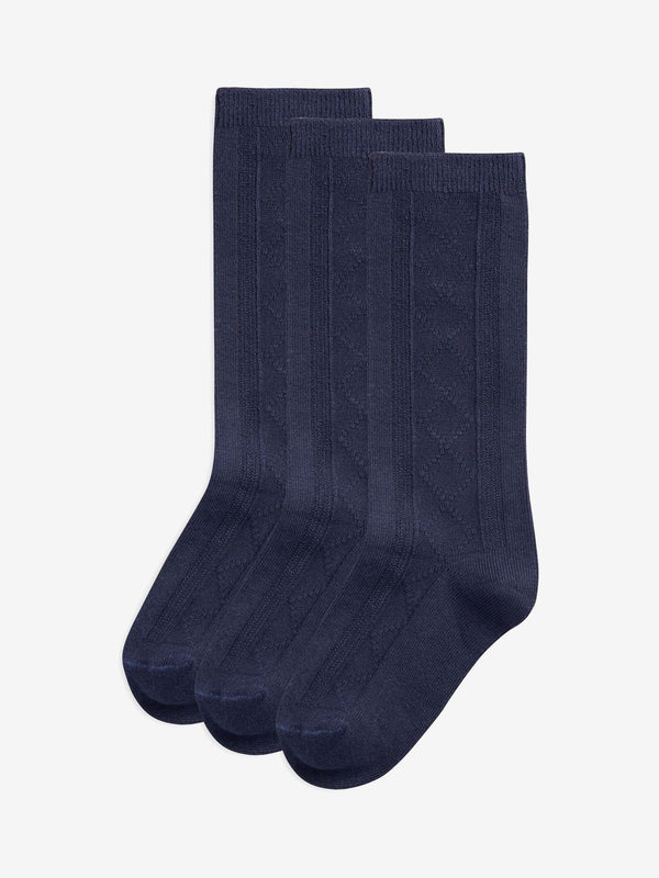 Navy Blue 3 Pack Cotton Rich Pointelle Knee High School Socks