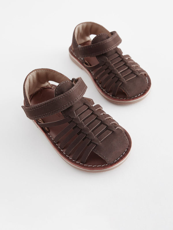 Chocolate Brown Leather Closed Toe Sandals