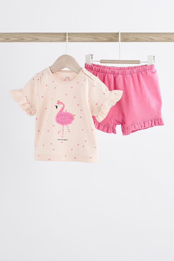 Pink Flamingo Baby Top and Shorts 2 Piece Set