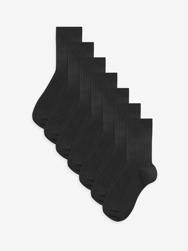 Black Ribbed Cotton Rich Socks 7 Pack