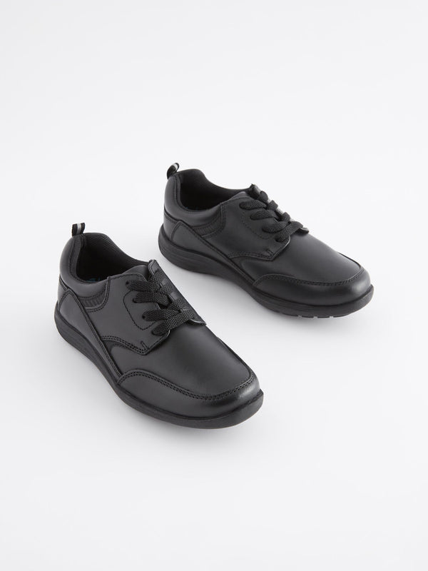 Black Wide Fit (G) School Leather Lace-Up Shoes