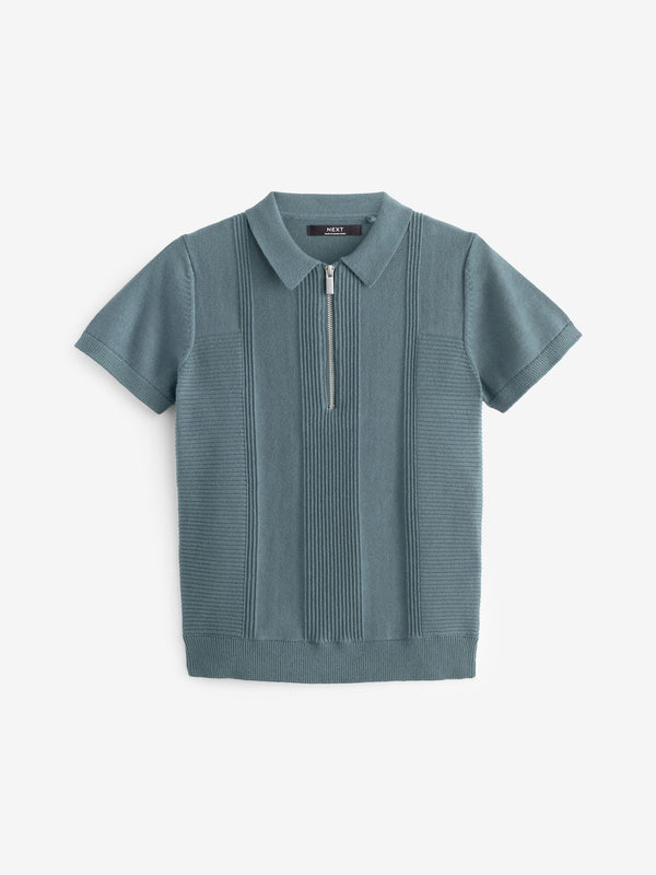 Slate Grey 100% Cotton Short Sleeve Quarter Zip Polo Shirt (3-16yrs)