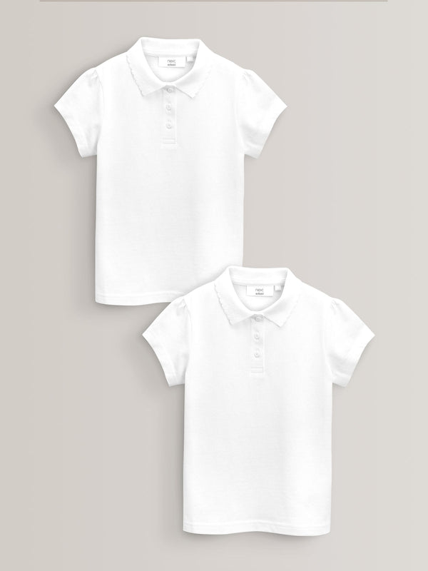 White Regular Fit 100% Cotton Short Sleeve Polo Shirts 2 Pack (3-16yrs)