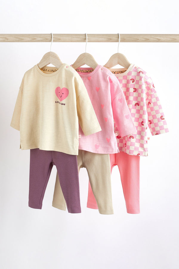 Tan Brown/Hot Pink 6 Piece Baby T-Shirts and Leggings Set(immediate)