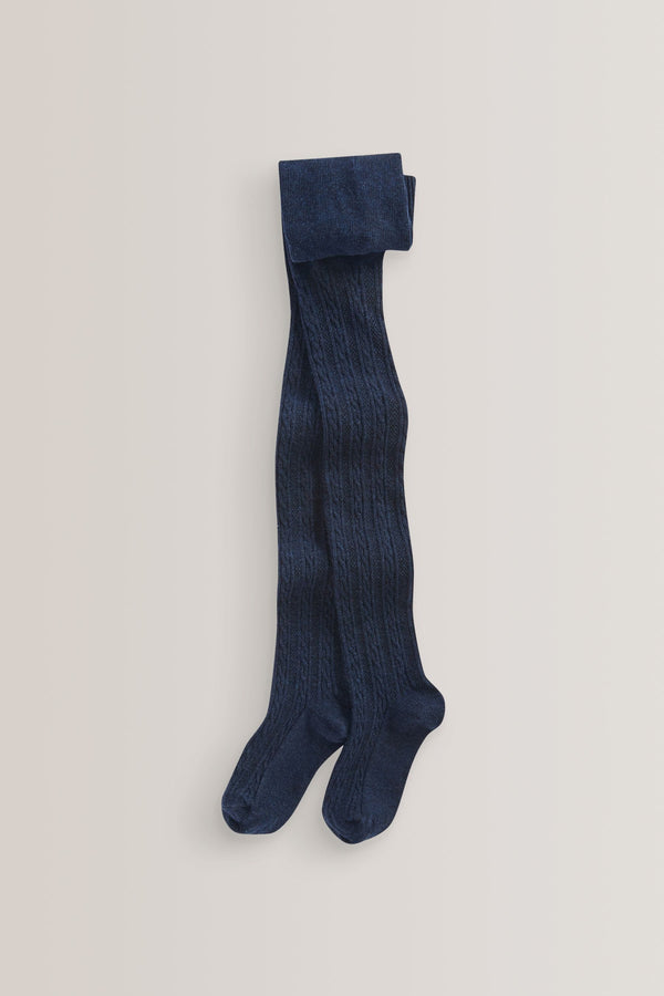 Navy Blue Cotton Rich Cable Tights