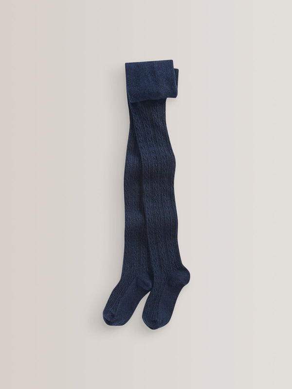 Navy Blue Cotton Rich Cable Tights