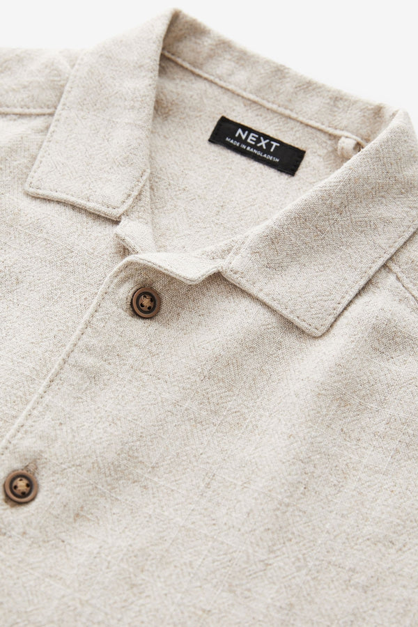 Neutral Short Sleeve Lightweight Linen Blend Shirt _fawre_