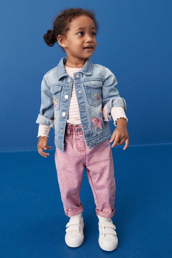 Mid Blue 100% Cotton Denim Embroidered Unicorn Jacket (3mths-7yrs)