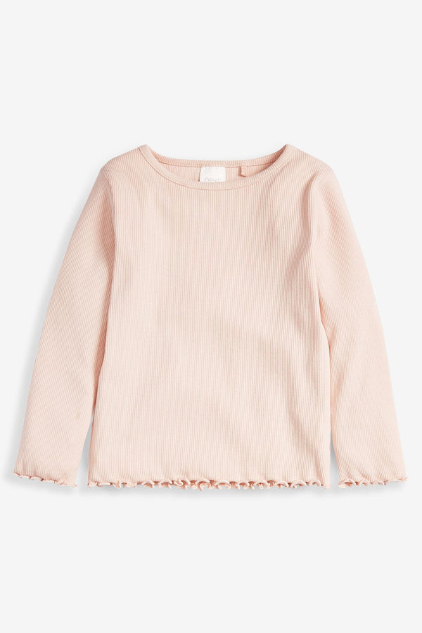 Pale Pink Cotton Rich Long Sleeve Rib T-Shirt (3mths-7yrs)