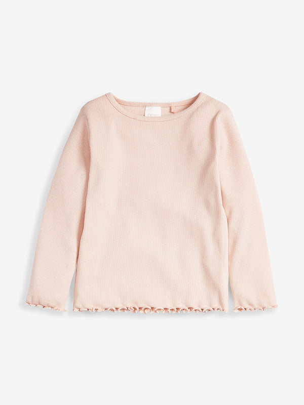 Pale Pink Cotton Rich Long Sleeve Rib T-Shirt (3mths-7yrs)