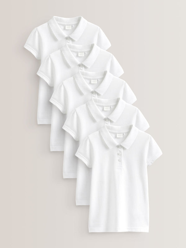 White Regular Fit 5 Pack 100% Cotton Short Sleeve Polo Shirts (3-16yrs)