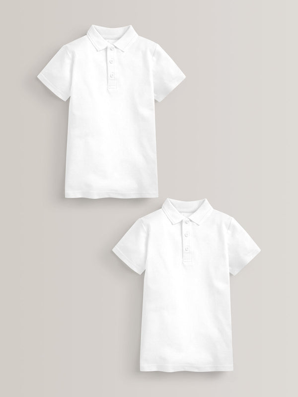 White Easy Fastening School 100% Cotton Polo Shirts 2 Pack (3-16yrs)