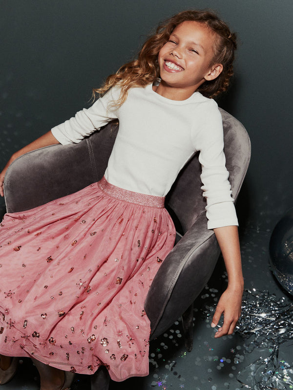 Ecru White/Cream Long Sleeve Ribbed Top (3-16yrs)