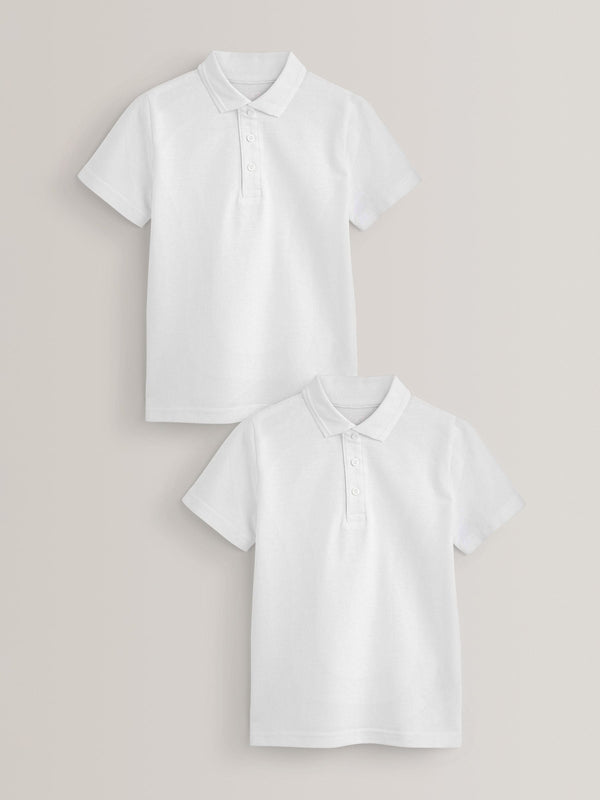White Regular Fit Cotton School Short Sleeve Polo Shirts 2 Pack (3-16yrs)
