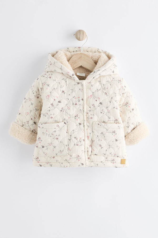 Cream Ditsy Floral Hooded Baby Ditsy Jacket (immediate)