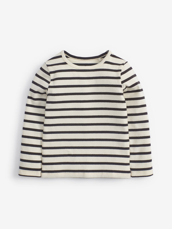 Black/White Stripe Cotton Rich Long Sleeve Rib T-Shirt (3mths-7yrs)
