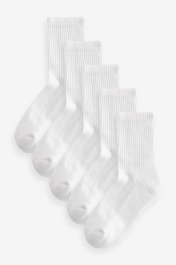 White Cotton Rich Cushioned Footbed Ribbed Ankle Socks 5 Pack