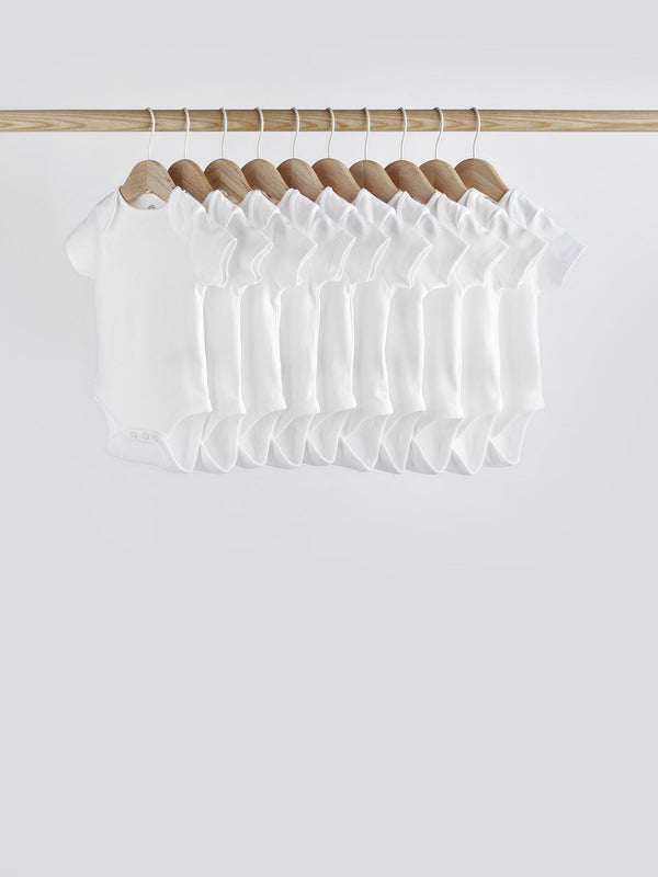 White Essential 10 Pack Baby Short Sleeve Bodysuits