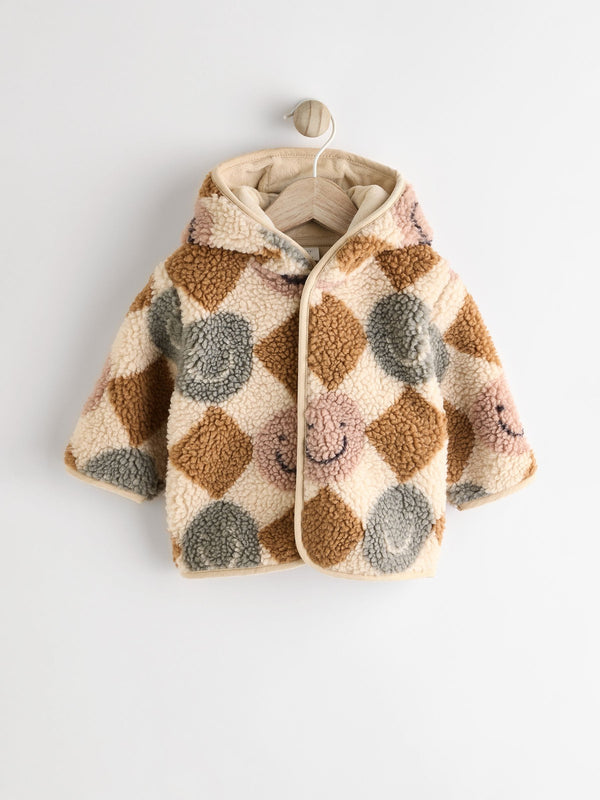 Cream/Brown Baby Borg Hooded Fleece Jacket (0mths-2yrs)