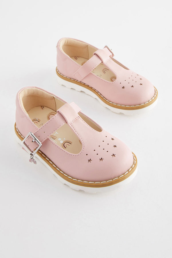 Pink Wide Fit (G) T-Bar Adjustable Buckle Shoes