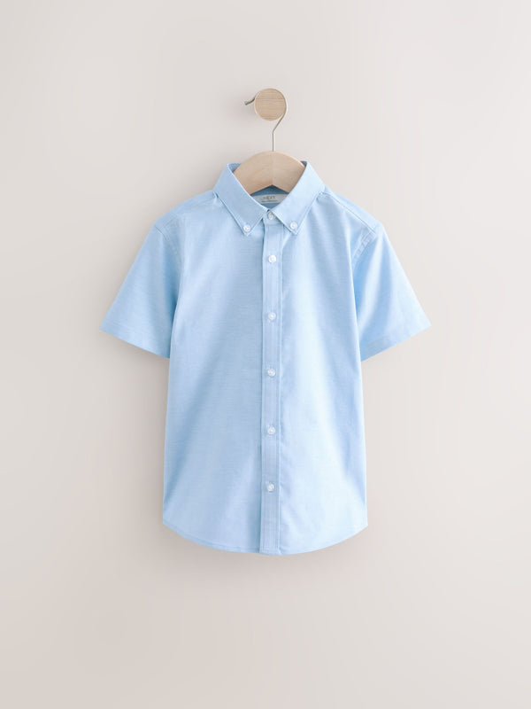 Blue Plain Short Sleeve Cotton Rich Oxford Shirt (3-16yrs)