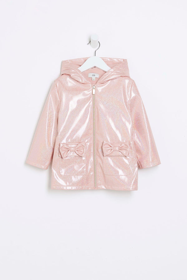 Pink River Island Mini Girls Glitter Hooded Rain Jacket