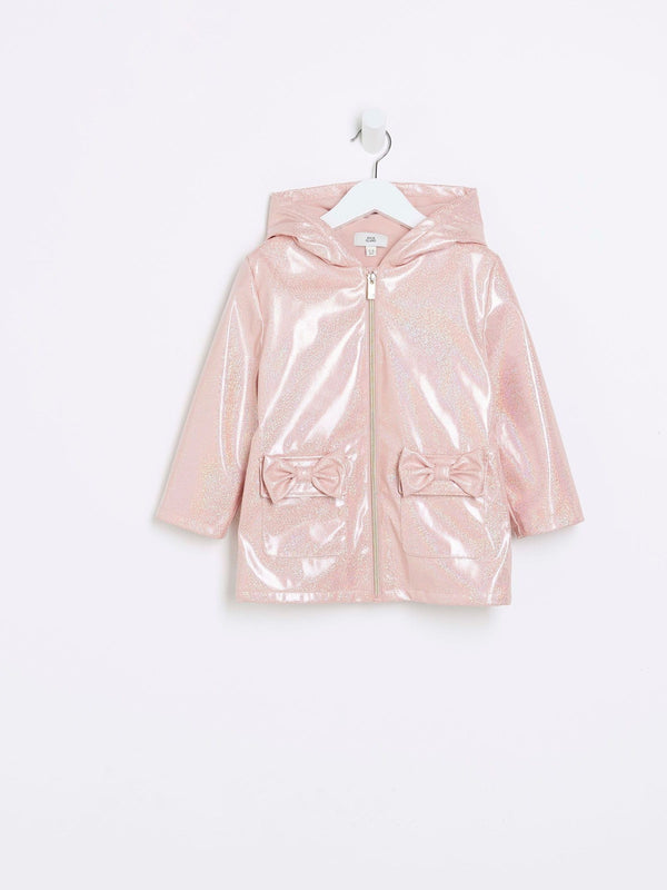 River Island Pink Mini Girls Glitter Hooded Rain Jacket