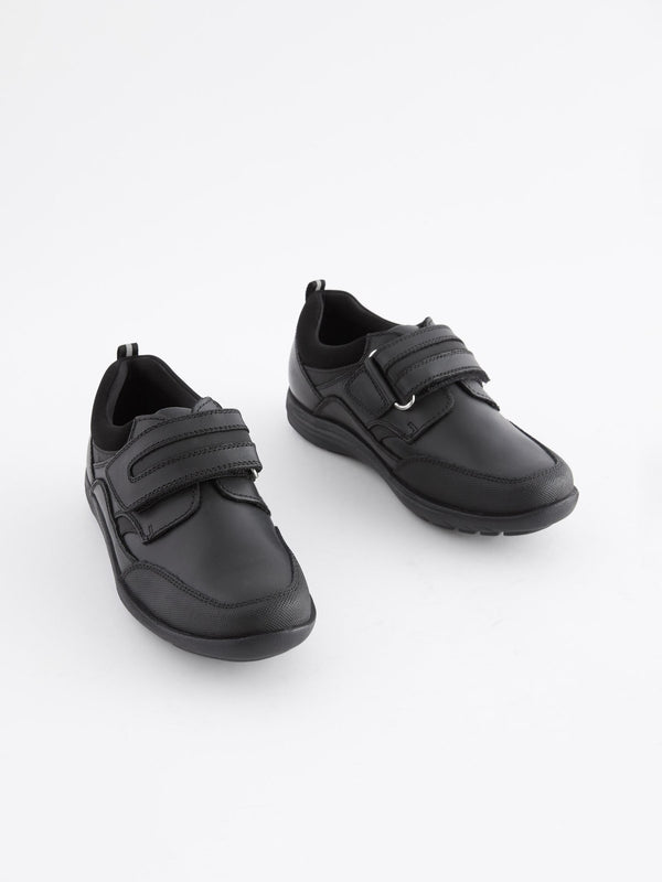 Black Extra Wide Fit (H) School Leather Single Strap Shoes
