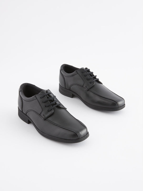 Black Wide Fit (G) School Leather Lace-Up Shoes