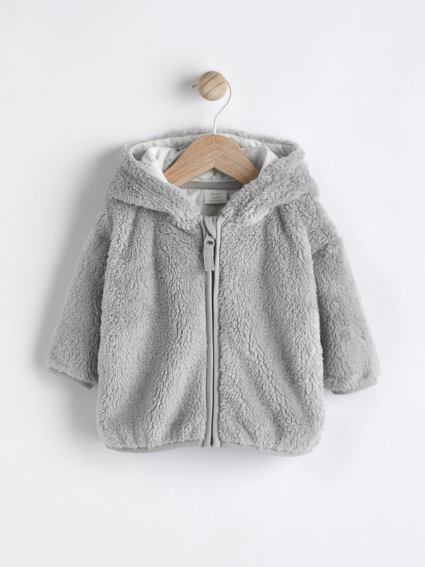 Grey Cosy Fleece Baby Hooded Jacket