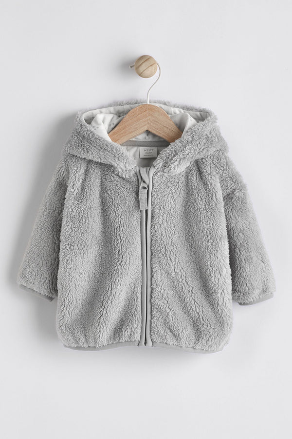 Grey Cosy Fleece Baby Hooded Jacket