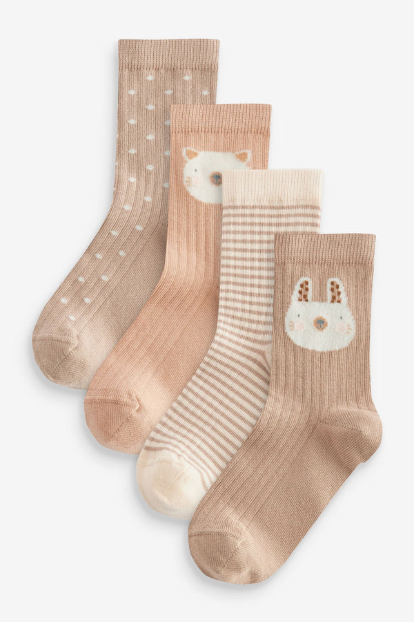 Neutral Cream 4 Pack Cotton Rich Character Ankle Socks