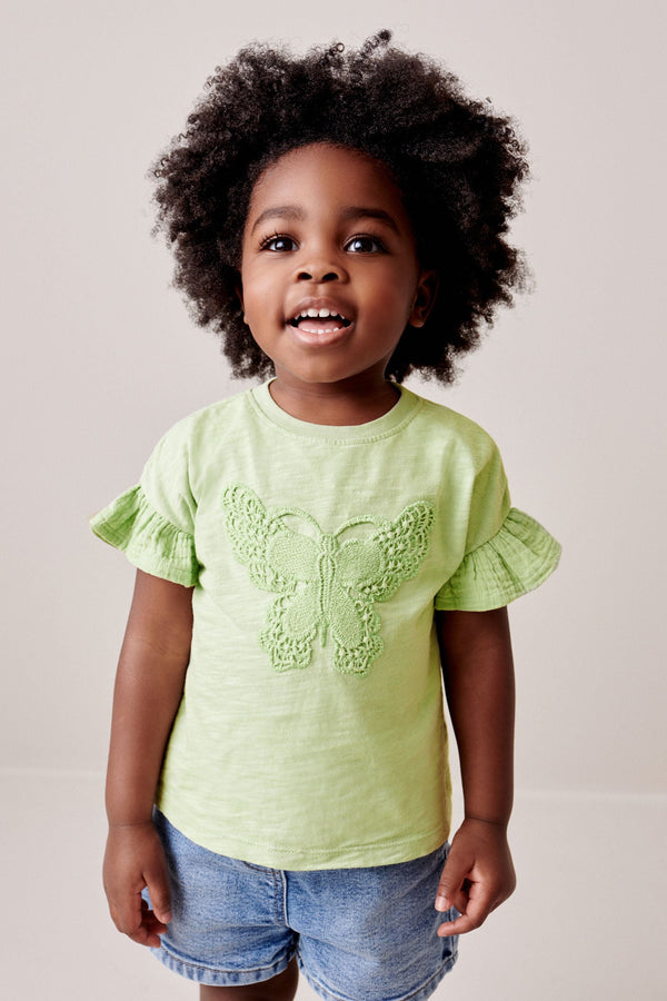 Pale Green Crochet Butterfly T-Shirt (3mths-7yrs)