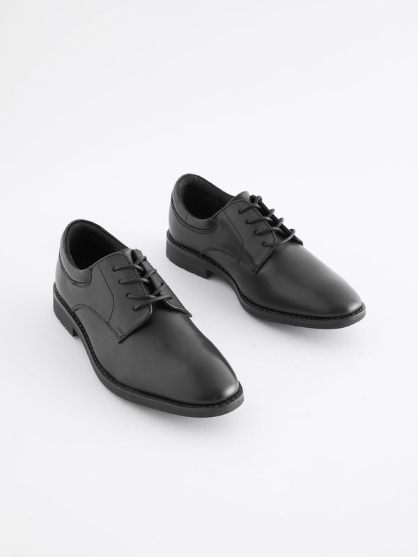 Black School Leather Plain Front  Lace-Up Shoes