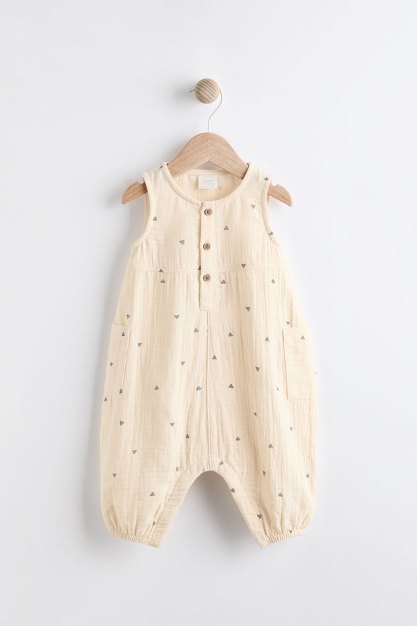 Cream Abstract Print Woven Baby Jumpsuit (0mths-2yrs)