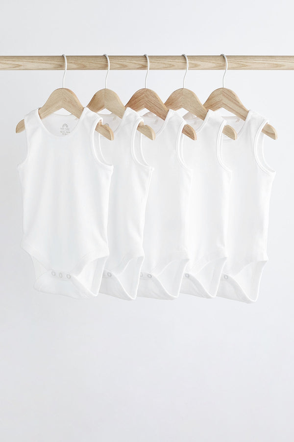 White 5 Pack Baby Vest Bodysuits(immediate)