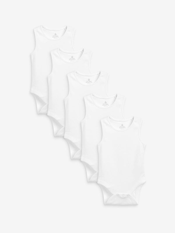 White 5 Pack Baby Vest Bodysuits