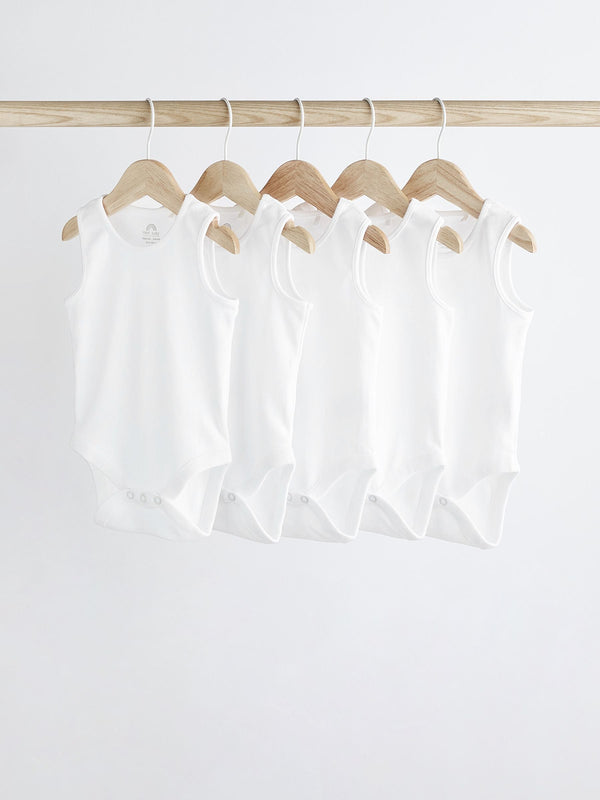 White 5 Pack Baby Vest 100% Cotton Bodysuits