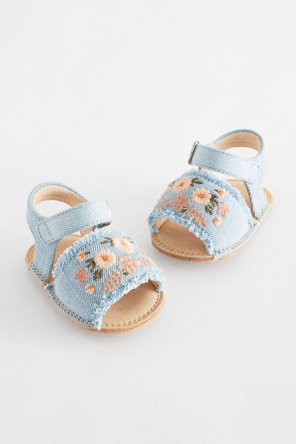 Denim Blue Embroidered Baby Sandals (0-18mths)