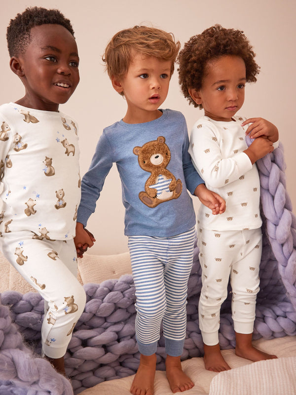 Light Blue Bear 100% Cotton Long Sleeve Pyjamas Set 3 Pack (9mths-6yrs)