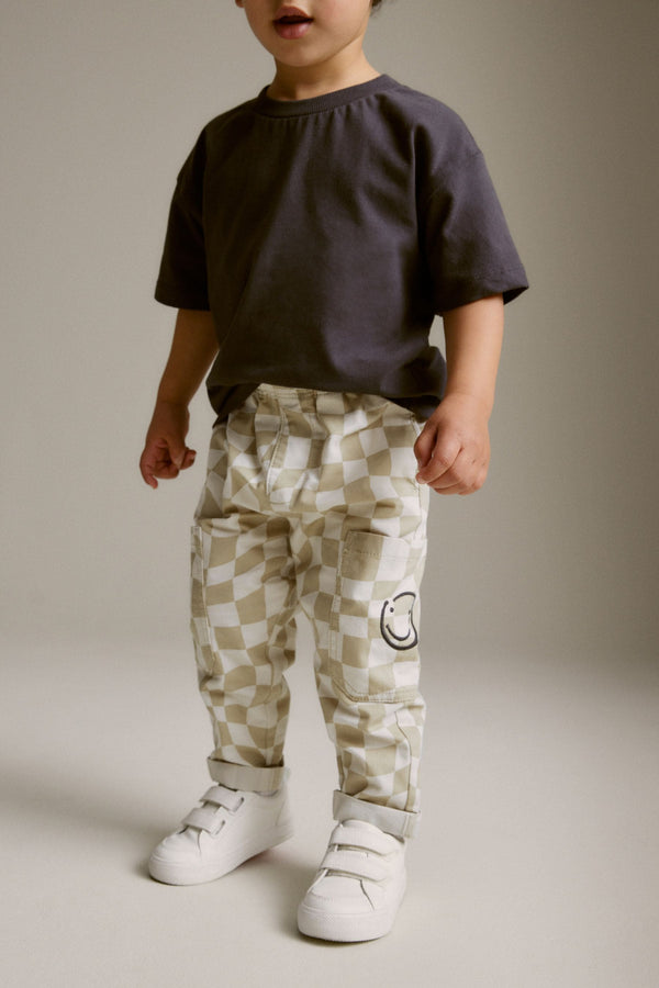 Neutral Checkerboard Side Pocket Pull-On Trousers (3mths-7yrs)