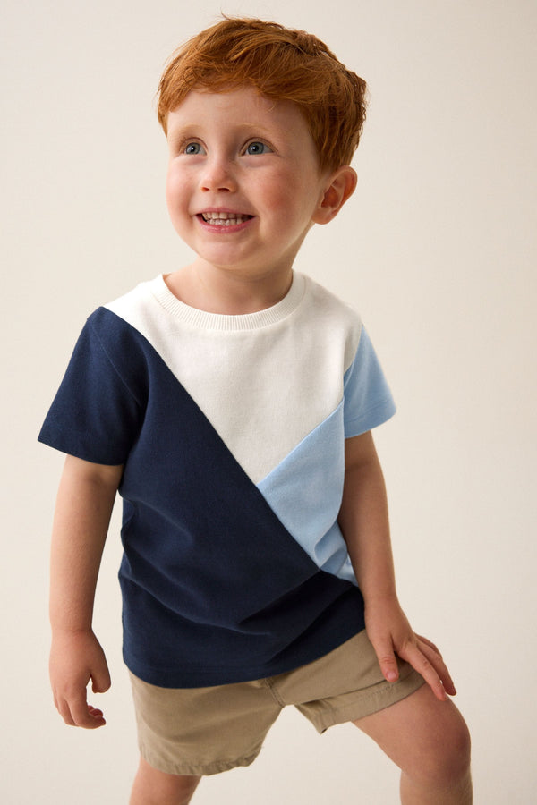 Blue/Navy Short Sleeve Colourblock T-Shirt (3mths-7yrs)