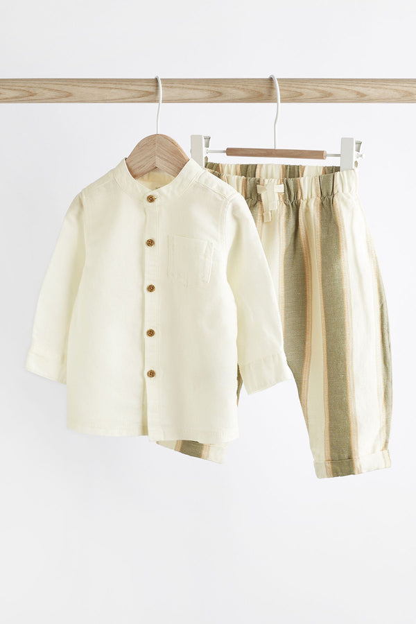 Copy White/Green Baby Woven Shirt and Trousers 2 Piece Set