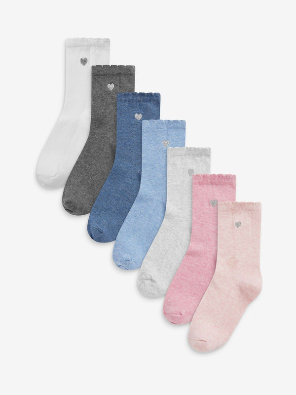 Multi 7 Pack Cotton Rich Heart Embroidered Ankle Socks