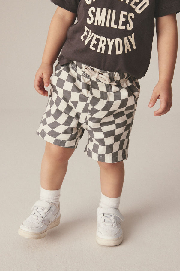 Black/White Checkerboard 100% Cotton Pull-On Shorts (3mths-7yrs)