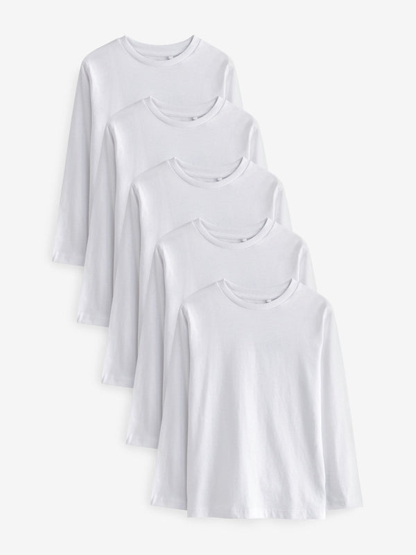 White 5 Pack Long Sleeve T-Shirts (3-16yrs)