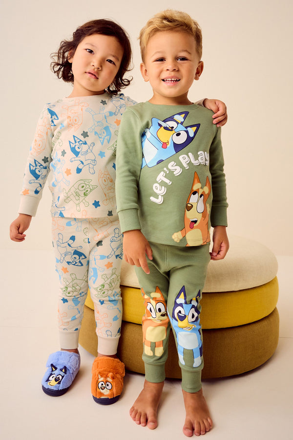 Khaki/Cream Bluey Snuggle 100% Cotton Pyjamas 2 Pack (12mths-9yrs)